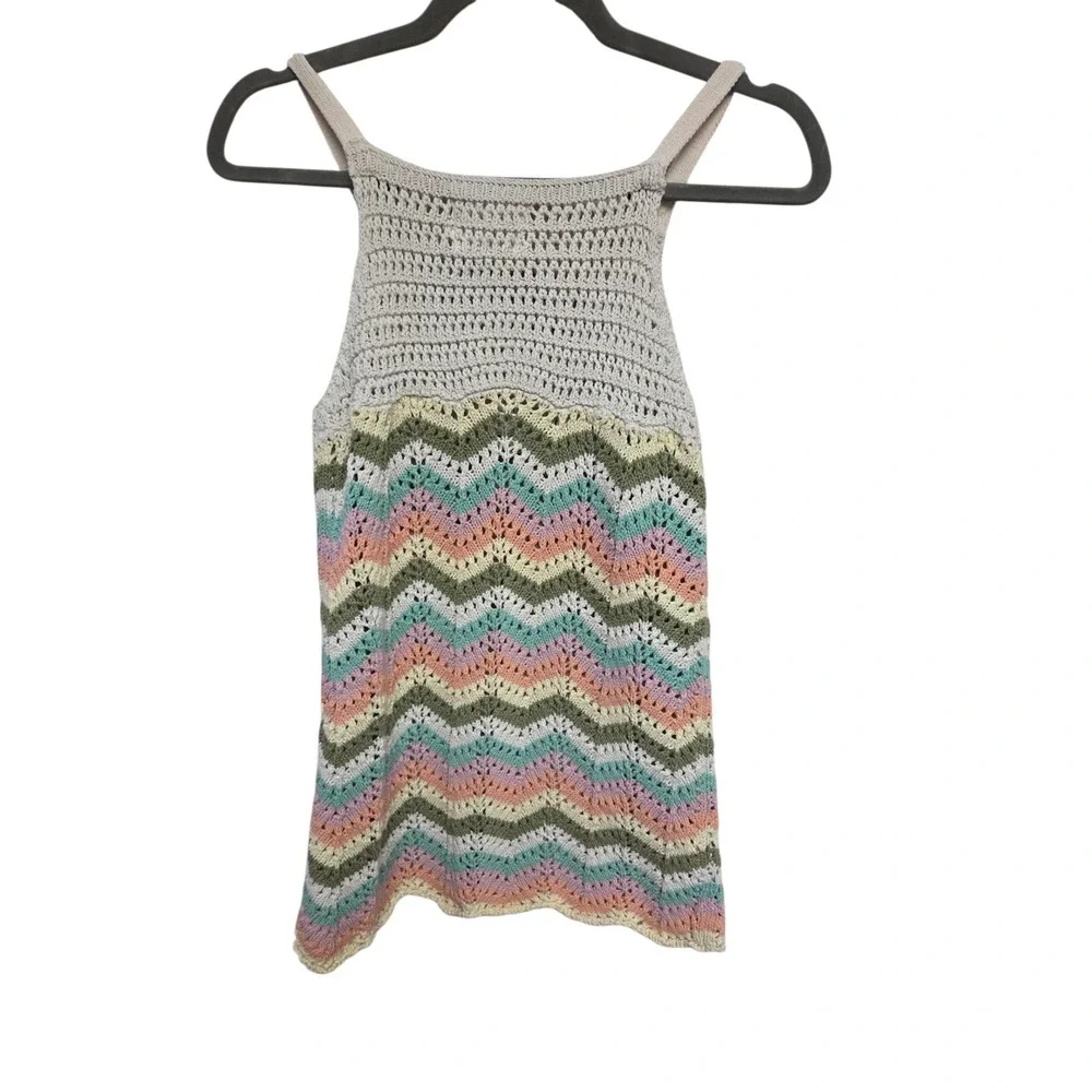 Zara Crochet Tank Top Pastel Chevron Sleeveless‎ Casual Summer Knit Size 11-12